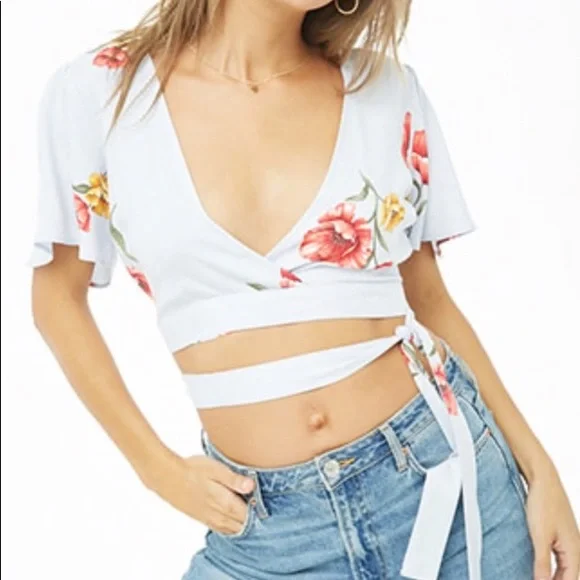 Forever 21 Tops Nwt Forever Sky Blue Wrap Crop Top Poshmark - Main Image